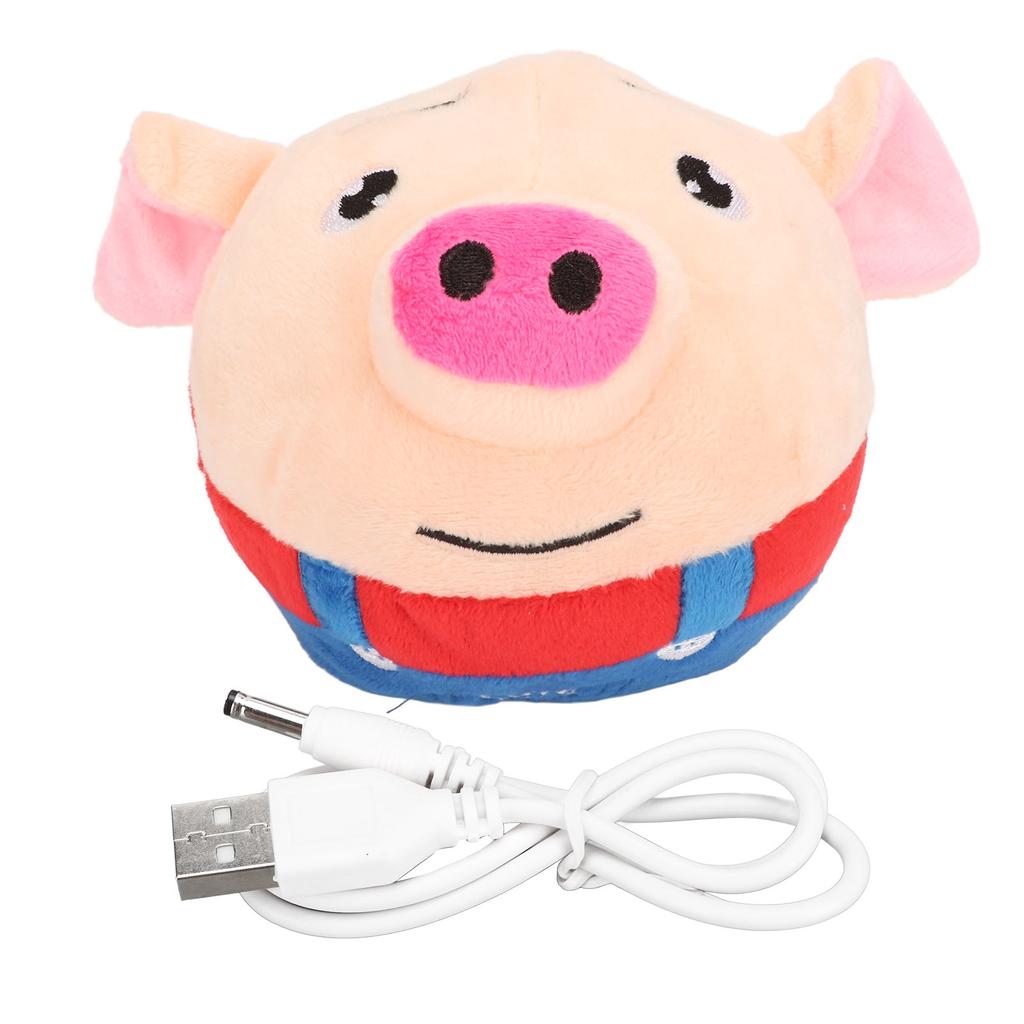 Pet Bouncing Ball USB Rechargeable Interactive Washable Cartoon Pig Plush Sound Electronic Dog Toy for Puppy