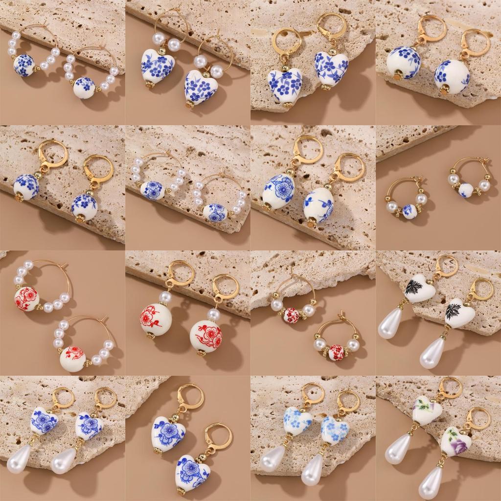 Heart Resin Plastic Earrings Vintage Chinese Design Women Decoration Fashion