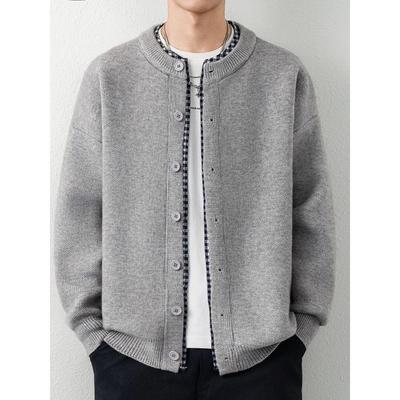 Herbst Farbblock Strickpullover Cardigan - Koreanischer Stil für Herren, Rundhalsausschnitt, Langarm, Lässige Mode