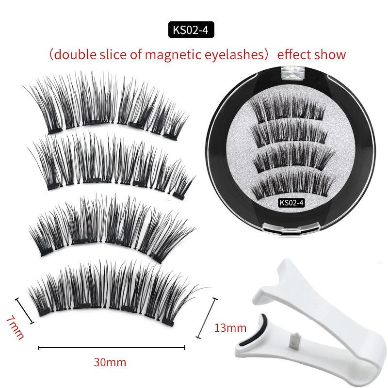 Europäische und amerikanische grenzüberschreitende Hot Sales Magnetische falsche Wimpern Klebstofffrei 4 Magnet Wimpern mit Clip Set Wiederverwendbare Wimpern