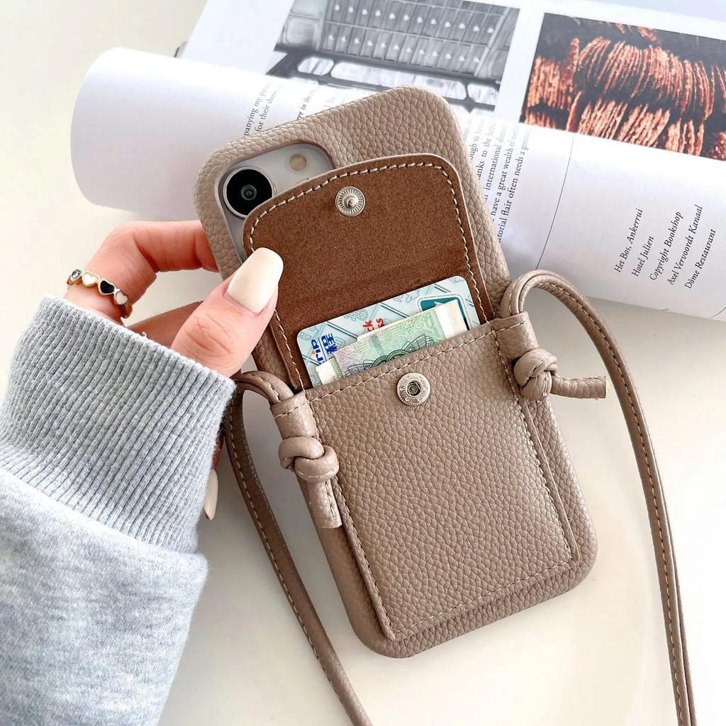 Crossbody Lanyard Phone Case For iPhone 16 15 14 13 12 11 Pro Max Mini XR XS Max 7 8 Plus Case Wallet Leather Card Holder Strap