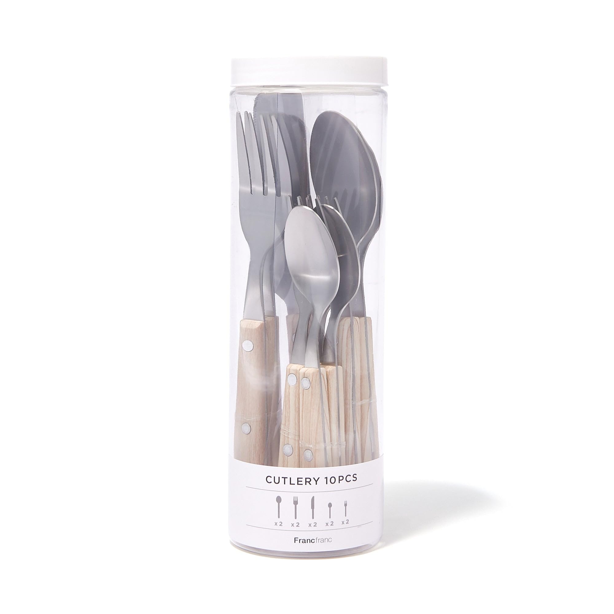 

Francfranc cutlery wood white 10-piece set, pattern,