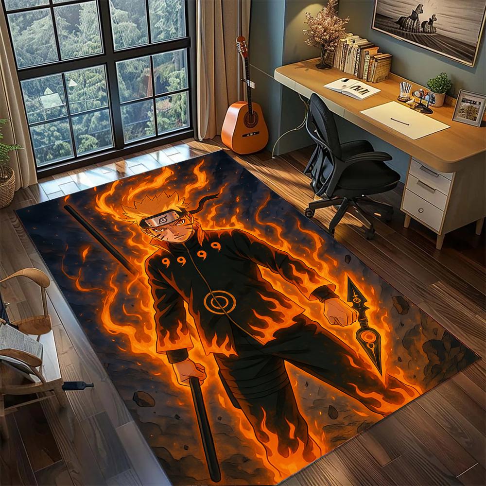 Uzumaki Naruto Nine-Tails Kurama Power Rug Carpet Large Area Rug Non Slip Washable Floor Mat Gamer Room Bedroom Home Decor