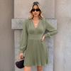 [Baizhiyi] Autumn popular French gentle wind long-sleeved solid color pleated dress