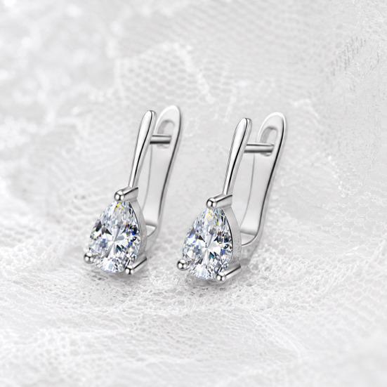 1 Pair Women Earrings, Cubic Zirconia Drop-Shaped Earrings, Ear-Buckle Closure Wedding Earrings, Anti-fade Earrings Jewelry
