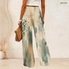 Women High Waist Wide Leg Pants Abstract Geometric Fan Scale Print Loose Casual Long Trousers For Daily Wear