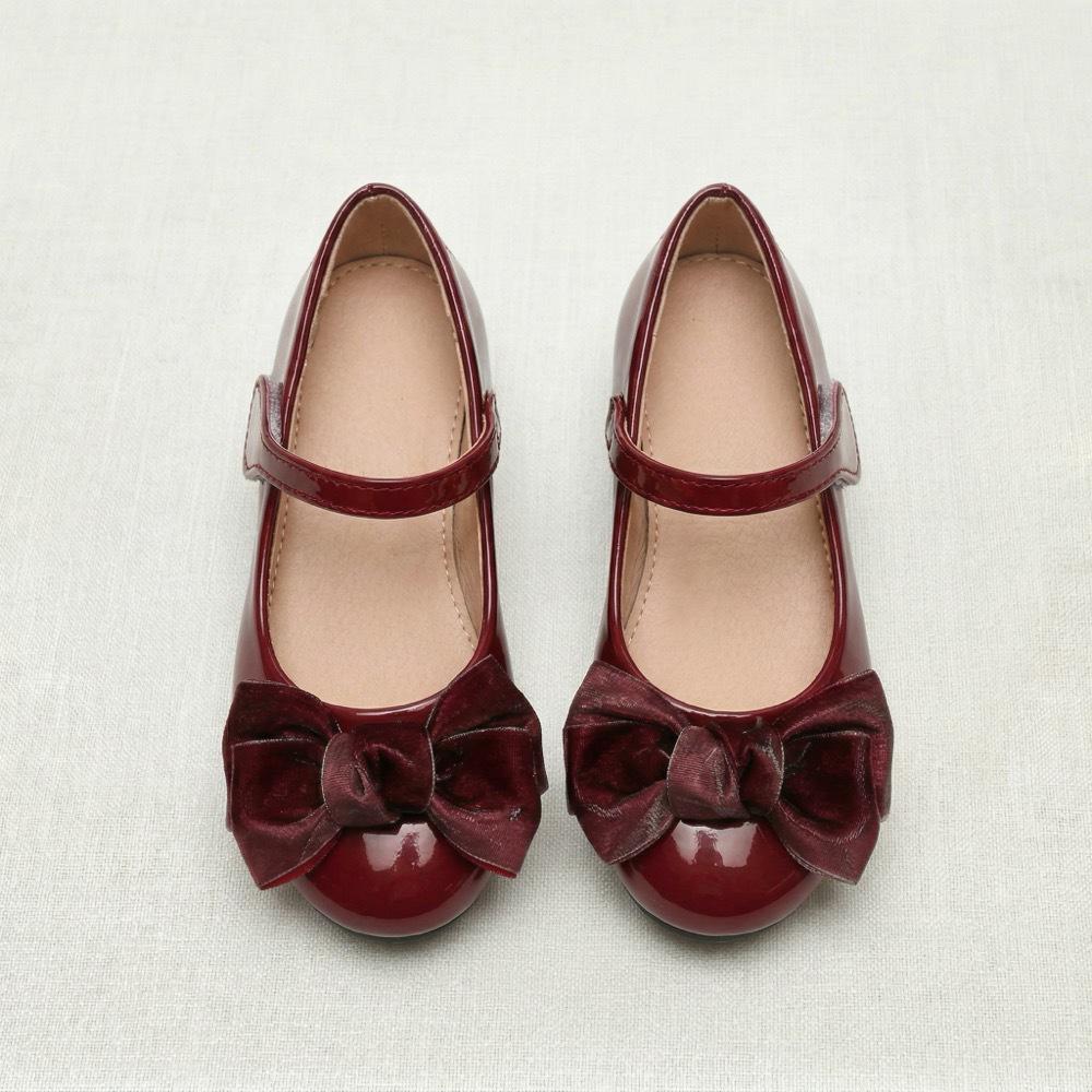 Burgunder Lackleder Mädchen Schleifen Prinzessin Schuhe - Retro Ballerinas für Frühling/Sommer