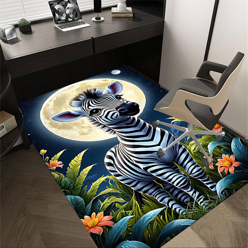 

1PC zebra moon Non-Slip Floor Carpet Compatible for Office&Living Room&Bedroom&Dining room - Flat-Weave Machine-O381 60cm by 90cm