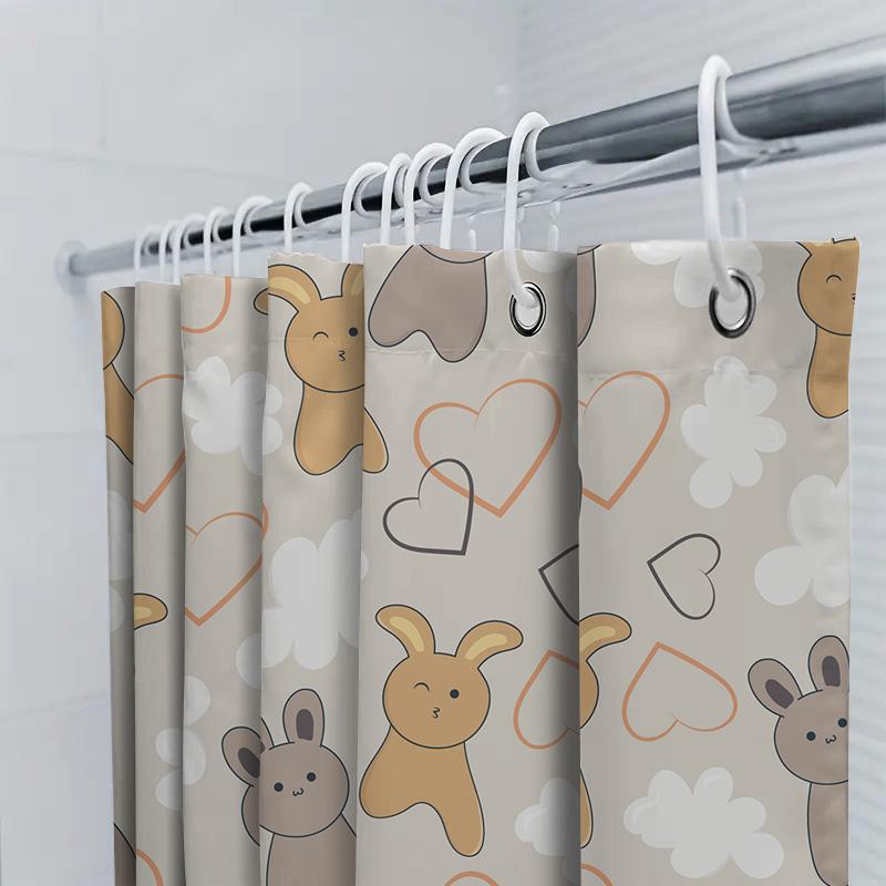 Adorable Rabbit Heart Shower Curtain Modern Bathroom Decor, Waterproof Fabric For Kids Bathing Room 72 X 72 Inches