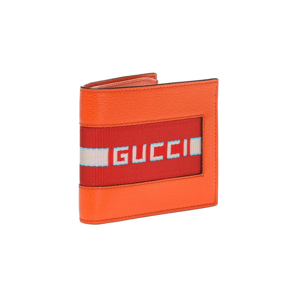 Gucci Vintage Stripe Short Fold Leather Wallet Men Wallets Orange 408827-CWGRN-7572