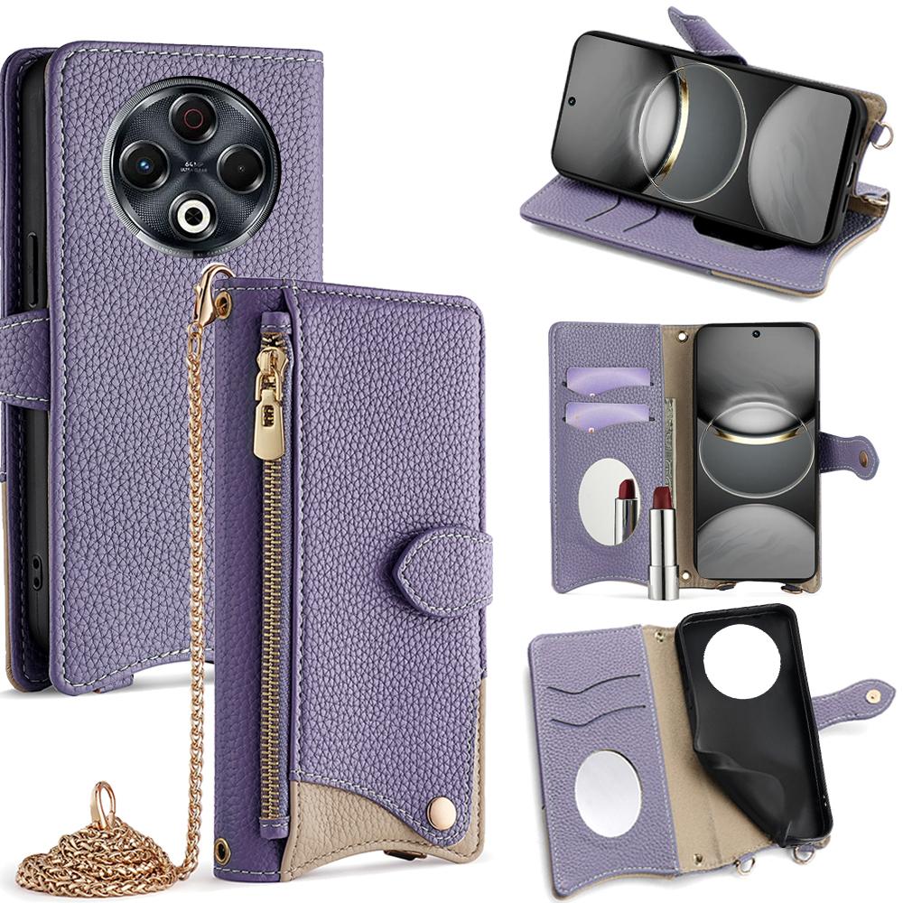 

For TECNO Spark 30 4G Wallet Case Fishtail Design Leather Phone Cover with Mirror/Stand/Strap Purple