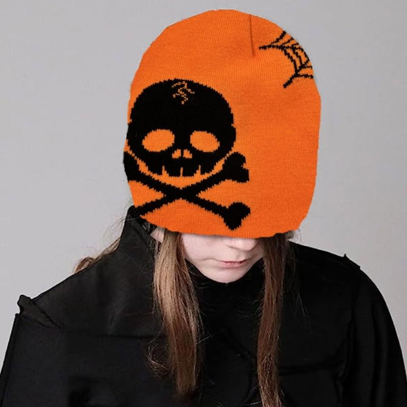 Jacquard Skull Pattern Handmade Elastic Hat Soft Winter Warmer Knitted Hat Cold Winter Presents for Students Teens