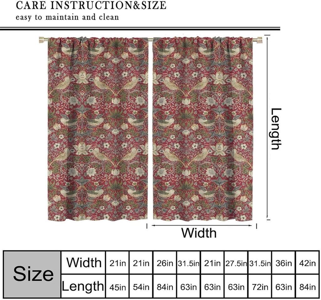 Tende Oscuranti Boho William Morris   Tende Finestra con Stampa Retro Uccello Pianta Fiore Naturale   per Soggiorno Camera da Letto 21(W