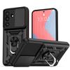 KEYSION Shockproof Case for Samsung M56 5G Silicone+PC Slide Camera Protection Ring Stand Phone Back Cover for Galaxy F56 5G