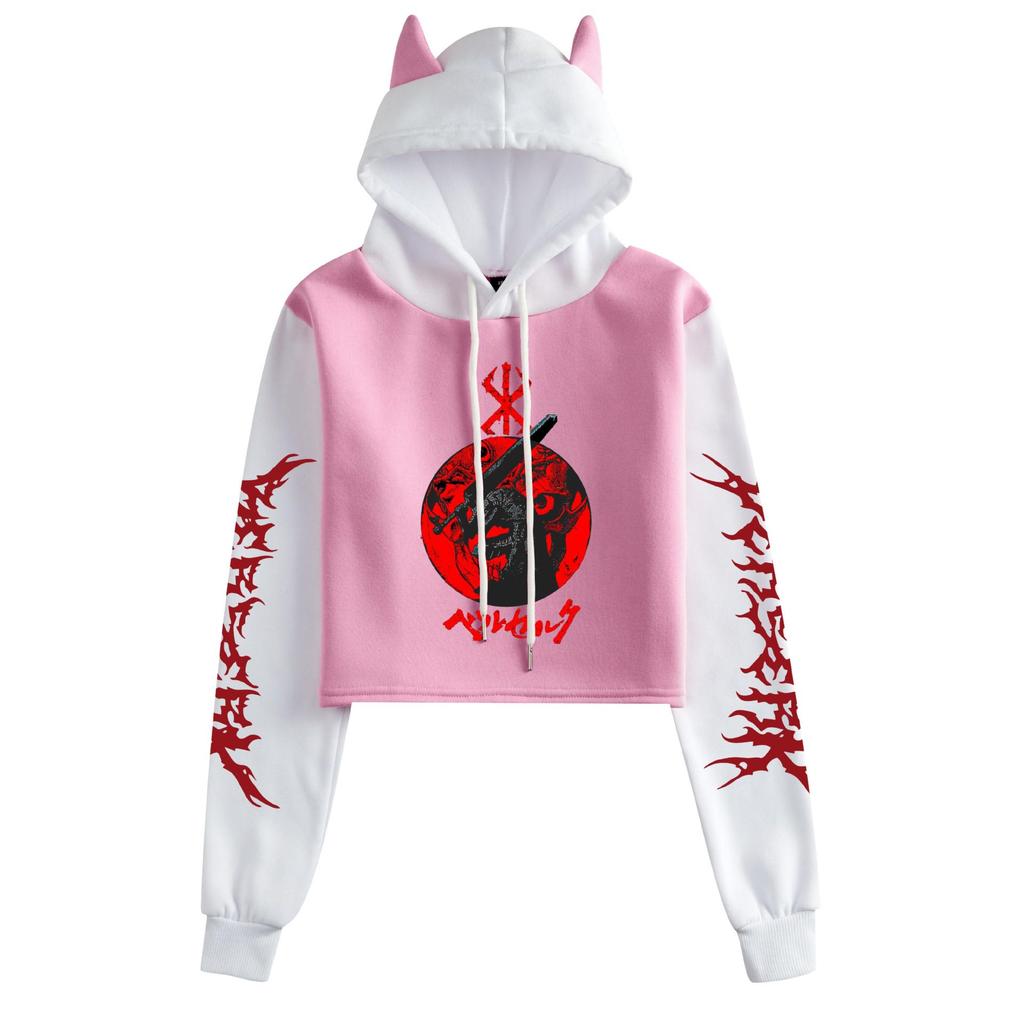 Women's Color-Block Cat Ear Hoodie, New Berserk Anime Casual Wear