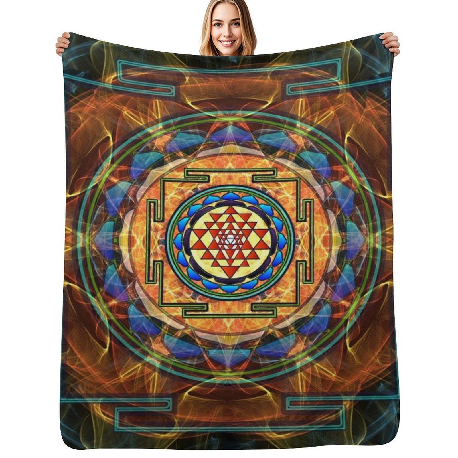 The Sri Yantra - Sacred Geometry Throw Blanket Lightweight Warm Blanket for Travel Camping Size: 75*100cm, Weight: 230 GSM