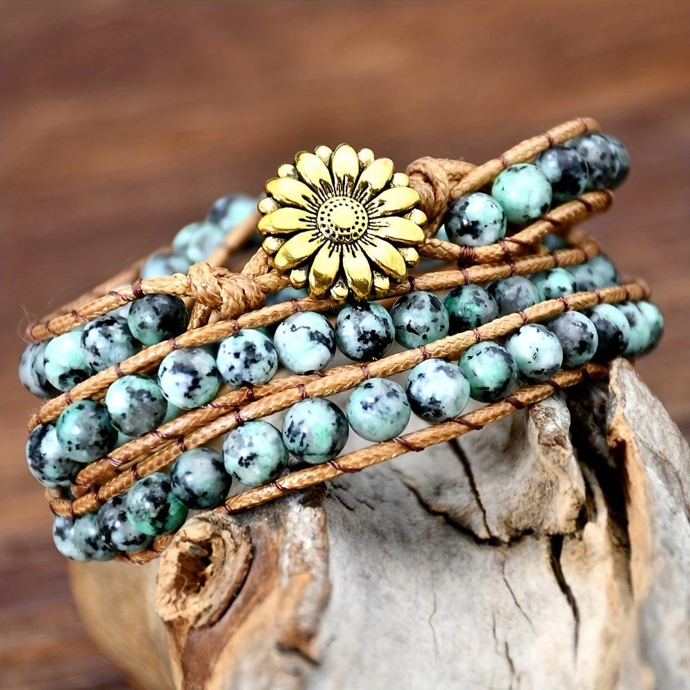 Natürlicher Stein Handgewebtes Armband Damen Bohemian Mehrschichtiges Wickel-Handseil Tigerauge Stein Armband.