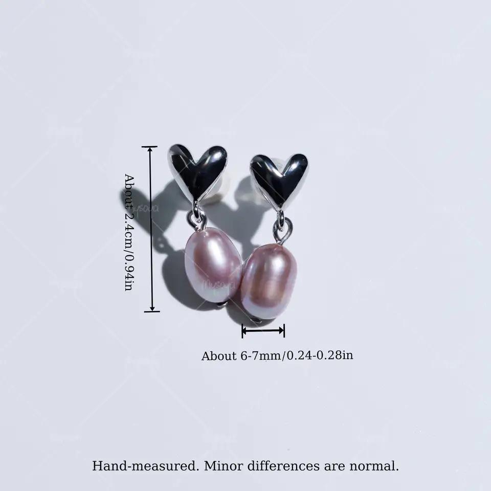 MYSOYA Purple Freshwater Pearl Heart Stud Earrings, 6-7mm, Silver C487 US серебряный