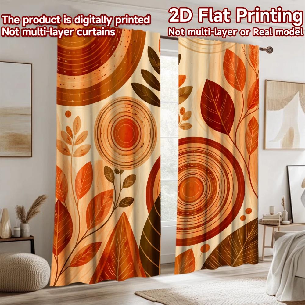 2D Flat Printing 2pcs Curtain Party Curtain Autumn Leaves and Circles Digital Printed Polyester Drapes All Season Party &