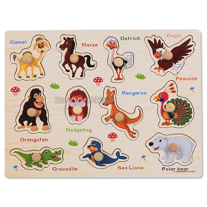 Montessori Educational Toys Game Animal Digital Number Puzzle Board Jigsaw Kids Puzzle Alphabet Letters Wooden Puzzles