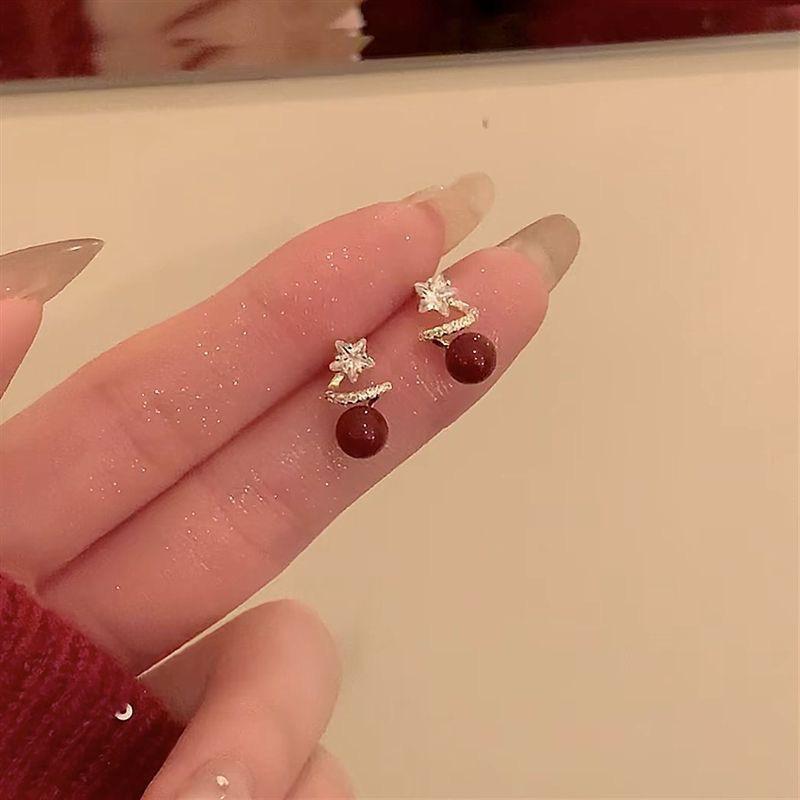 2026 New Year Red Cubic Zirconia Star Stud Earrings: High-End, Light Luxury, Unique & Beautiful Women s Versatile Ear Jewelry