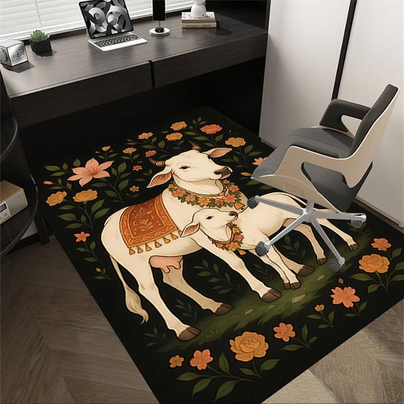 

1PC Cow Flowers Non-Slip Floor Carpet Compatible for Office&Living Room&Bedroom&Dining room - Flat - Weave Machine-S0354 60cm by 90cm