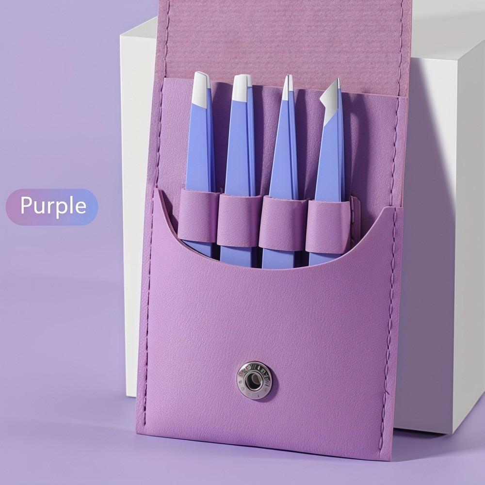 

4Pcs/Set Oblique Mouth Eyebrow Tweezers Set Pointed Tip Eyelash Tweezers Splinter Removal фіолетовий