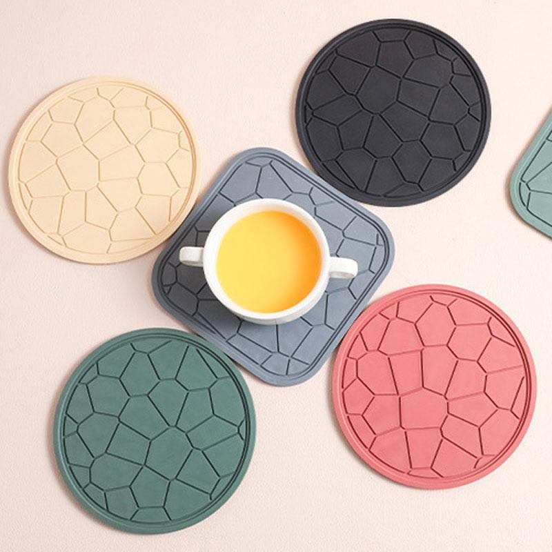 1PCS Round Silicone Coasters Square Non-slip Placemats Heatproof Cup Mat Reusable Tableware Set Table Protector Drinkware