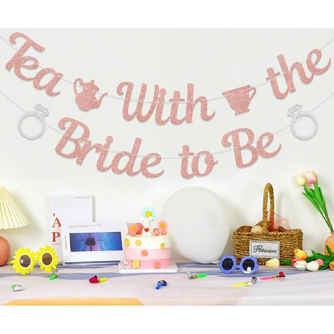 Tea With the Bride to Be Banner, Bridal Shower Decorations, Engagement Wedding Decorations, Let's Partea Bachelorette Party Supplies Rose Gold &