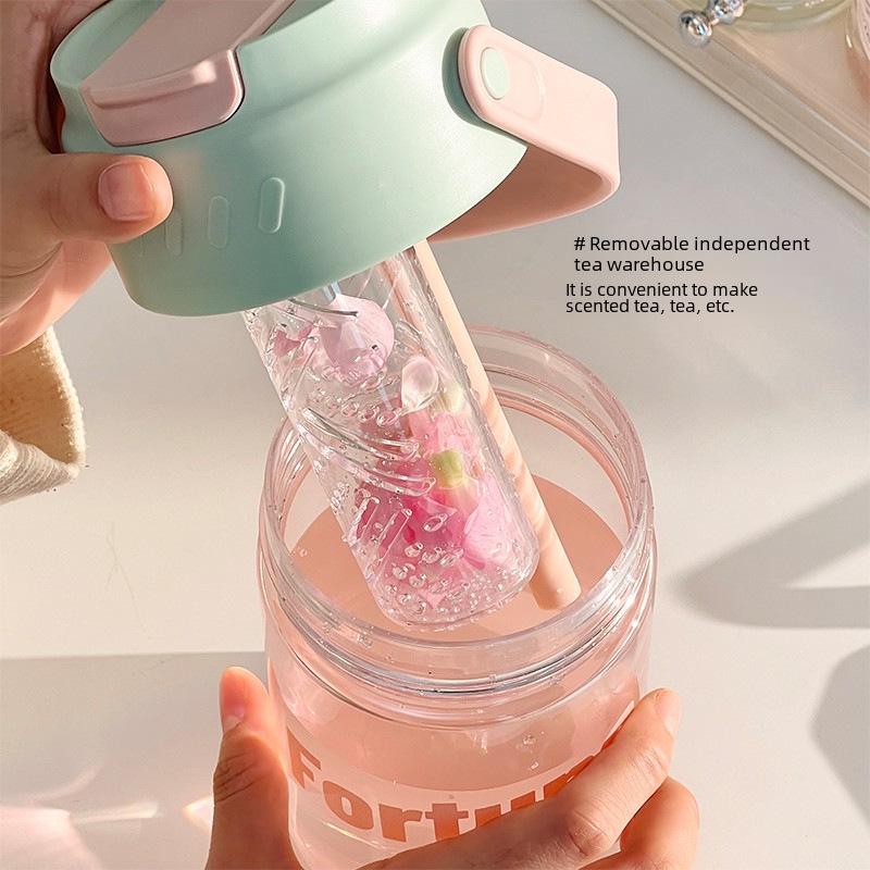 Large Capacity Flower Tea Cup with Straw, Ideal for Students and Children – Big Belly Design with Tea-Water Separation Feature.
