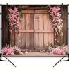 1Pcs Pink Floral Rustic Wooden Door Flooring Decoration Background Wedding Backdrop Decorations For Photo Studio Booth Party