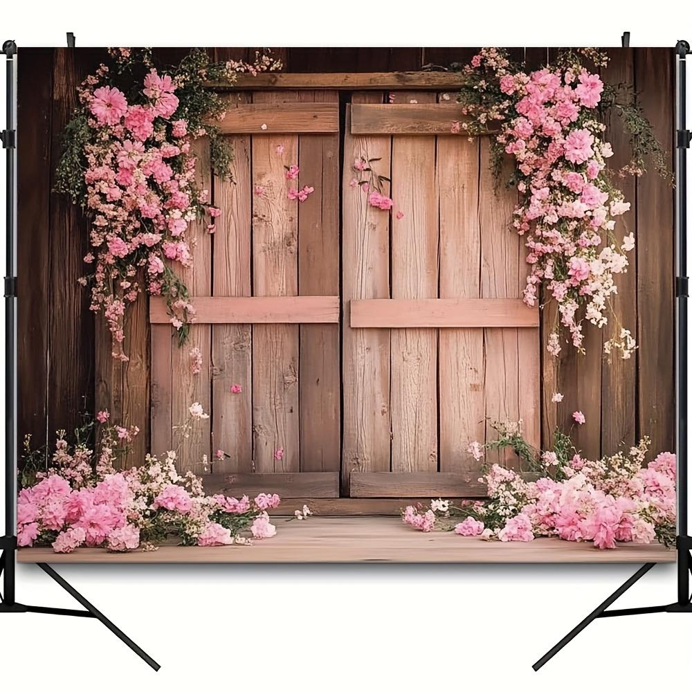 1Pcs Pink Floral Rustic Wooden Door Flooring Decoration Background Wedding Backdrop Decorations For Photo Studio Booth Party