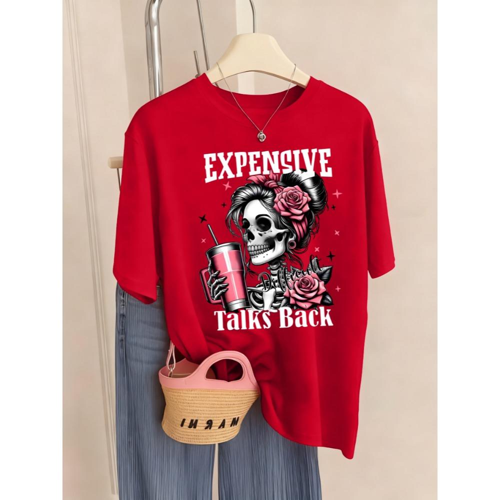 

Expensive Talks Back Funny Print Women T Shirt Hip Hop Summer T-Shirt Breathable Crewneck Top Comfortable Casual S