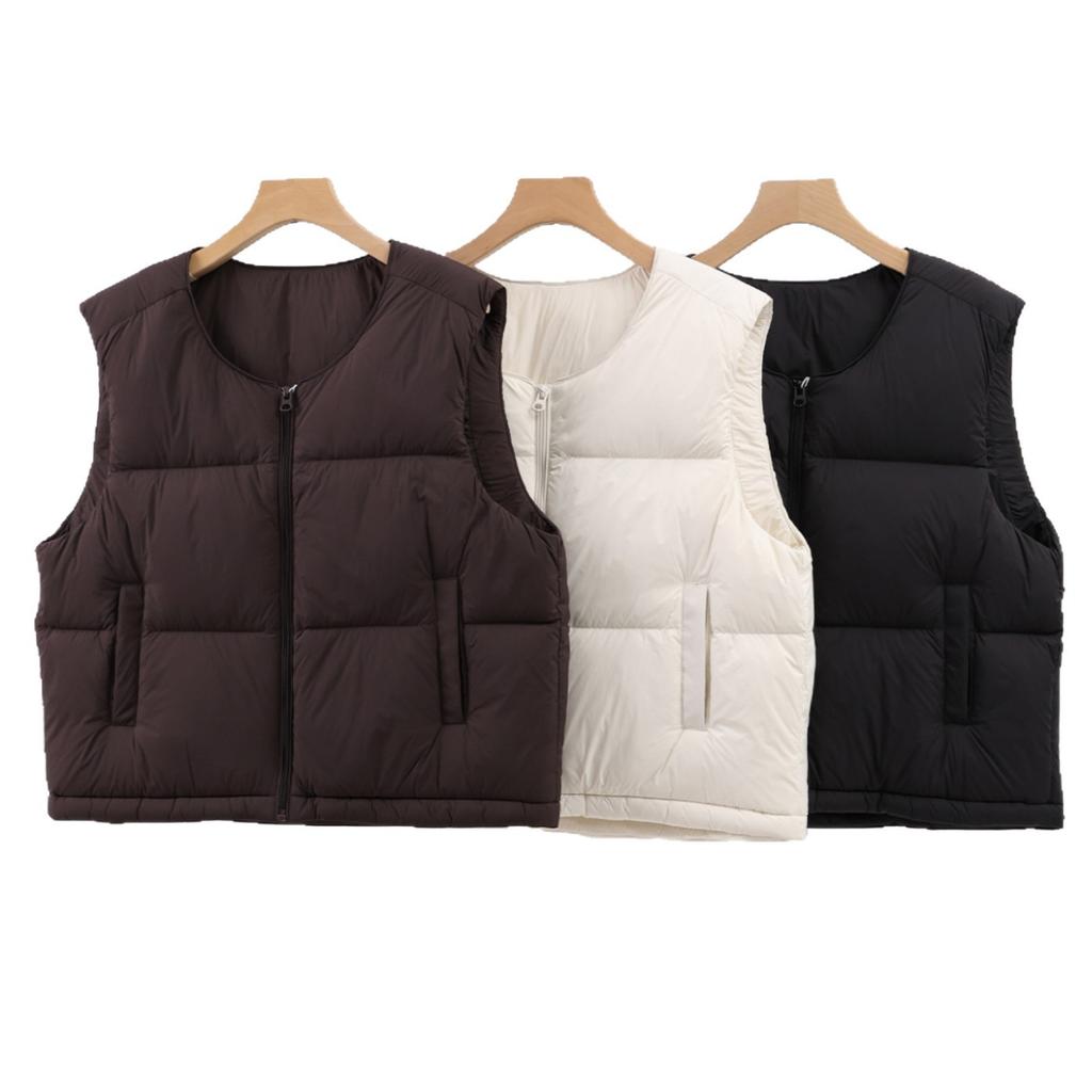 [For brick and mortar store] Duck down vest women's round neck thickened outer wear light luxury loose down vest