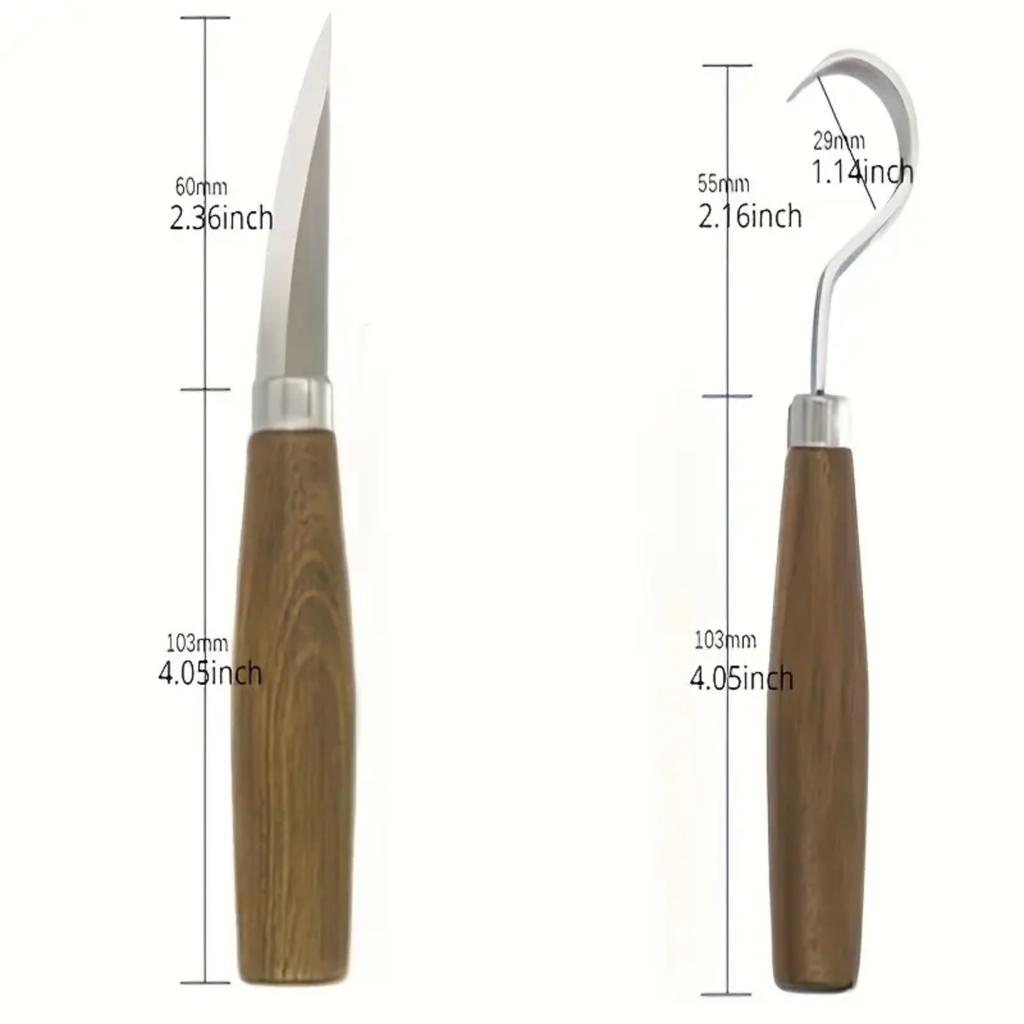 2pcs Wood Carving Kit Hand Carving Knife Set with Needle File Wood Spoon Carving Kit for Beginners Whittling Multipropose Tools