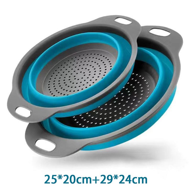 Silicone Folding Drainer Basket Portable Kitchen Strainer Fruit Vegetable Washing Folding Drainer Kitchenware Drain Device GLW01