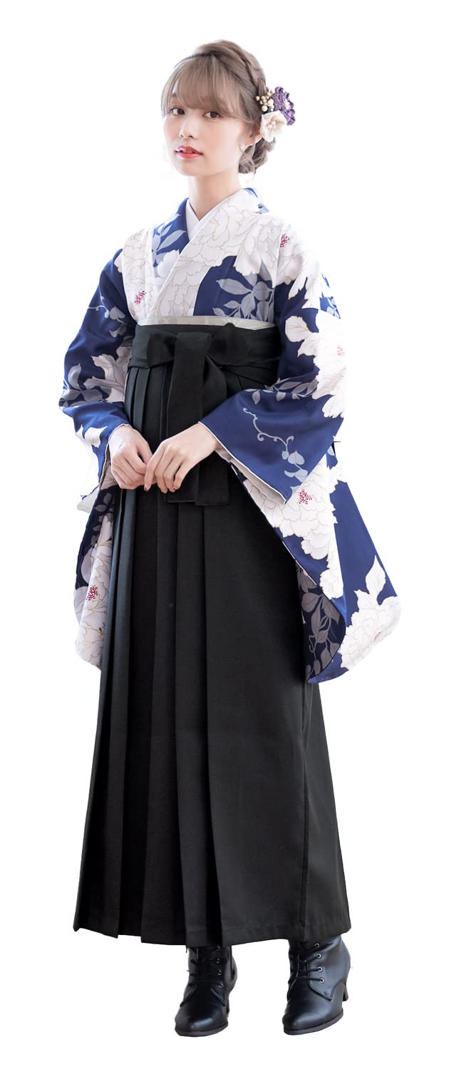 

[SOUBIEN] Soubien Hakama 4-Piece Set (Nishaku-sode KimonoHakamaNagajubanObi) Women s Graduation Ceremony LL 2 shaku 6 sun (99cm) Navy etc. x Black