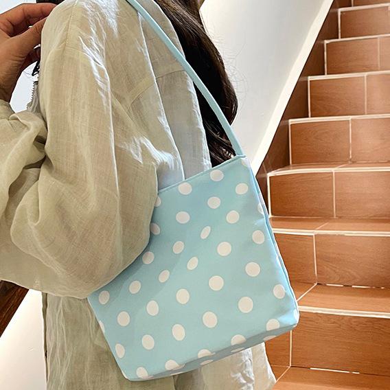 2026 Spring Women's Polka Dot Nylon Shoulder Handbag - Fashionable, Cute, Versatile