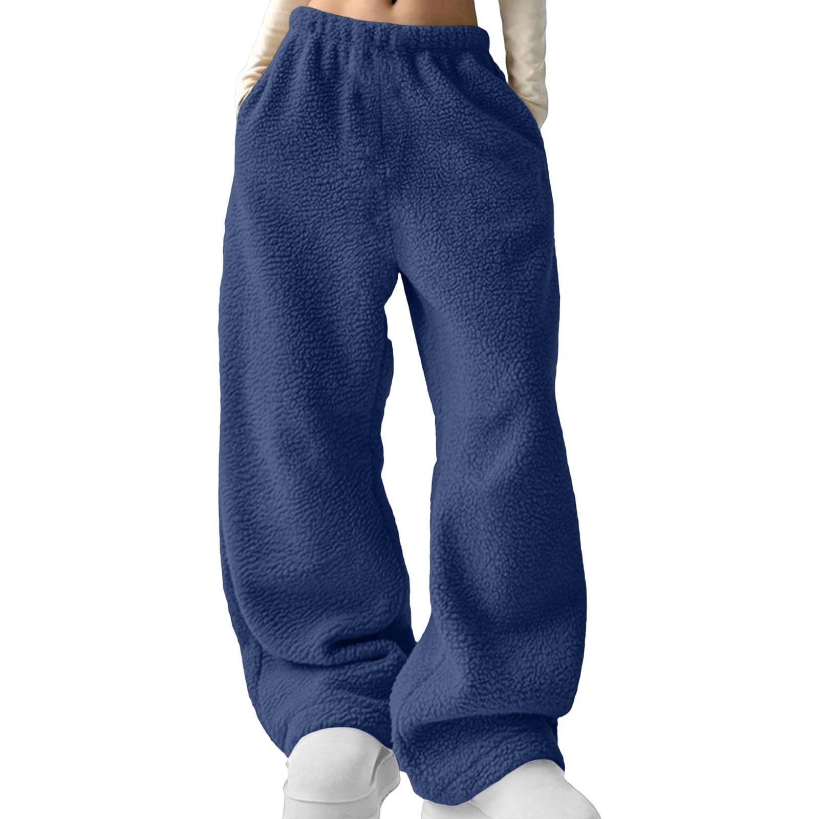 

Мешковатые спортивные штаны для женщин Зимние теплые плюшевые широкие джоггеры для тренировок, походов, бега, спортивные штаны с карманами L