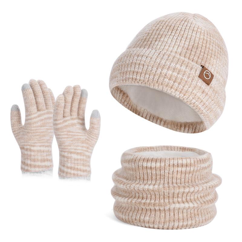 Winter Knitted Hat Scarf Gloves Set Thermal Soft Warm Three Piece Beanie Neck Warmer Touchscreen Gloves Outdoor Daily Wear Women Winter Accessory