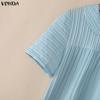 VONDA Summer Women Lapel Neck Solid Color Summer Short Sleeve Texture Casual Blouse Tops