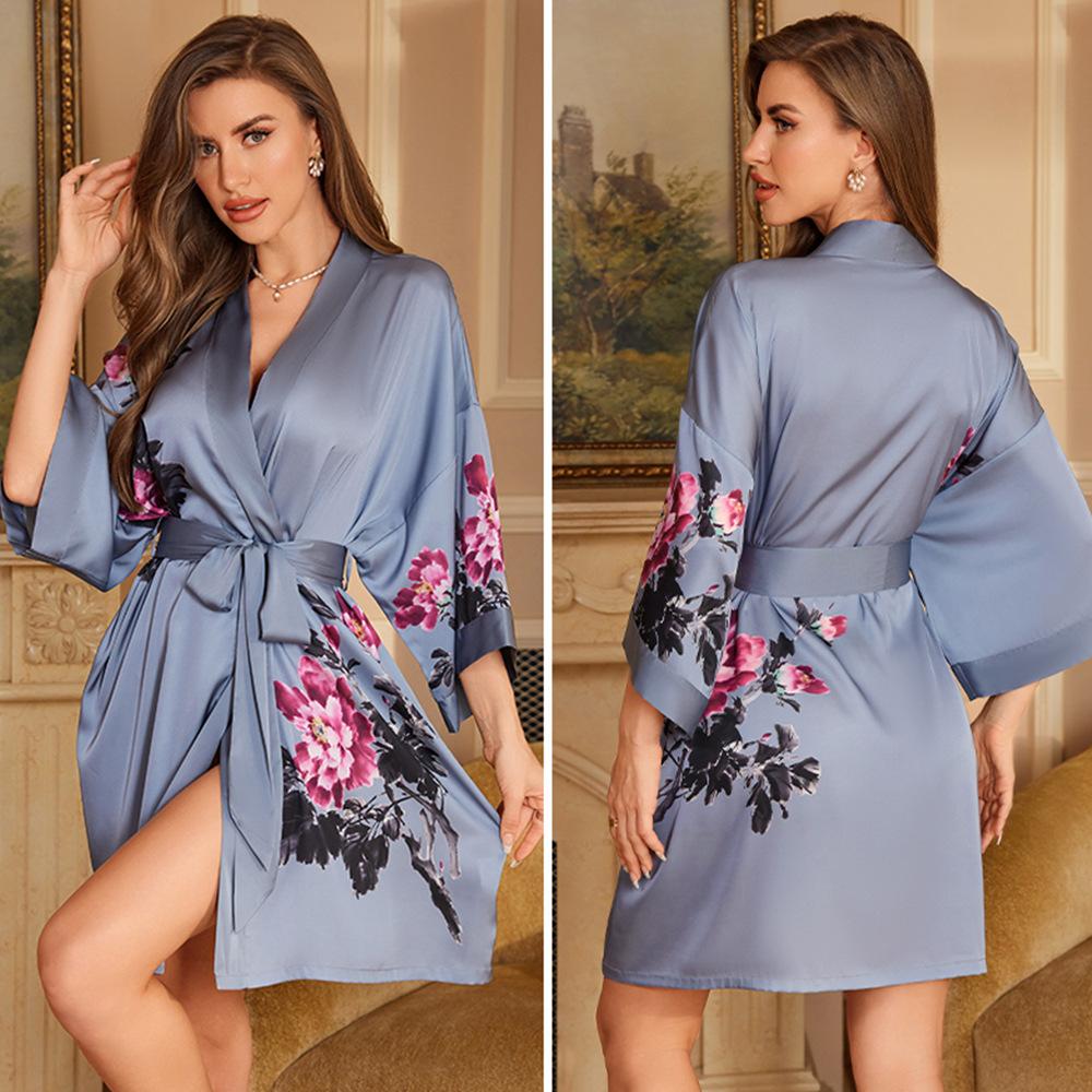 Pajamas Women's Satin Chiffon Spring and Summer Yaoting Light Luxury Seven-quarter Sleeve Cool Nightgown Bathrobe Women's Loungewear