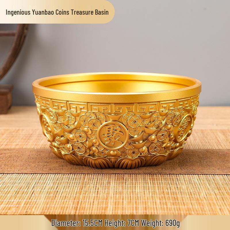 Goldener Messing-Schatztopf Ornament für Zuhause oder Büro - Reichtum und Kreativität anziehen