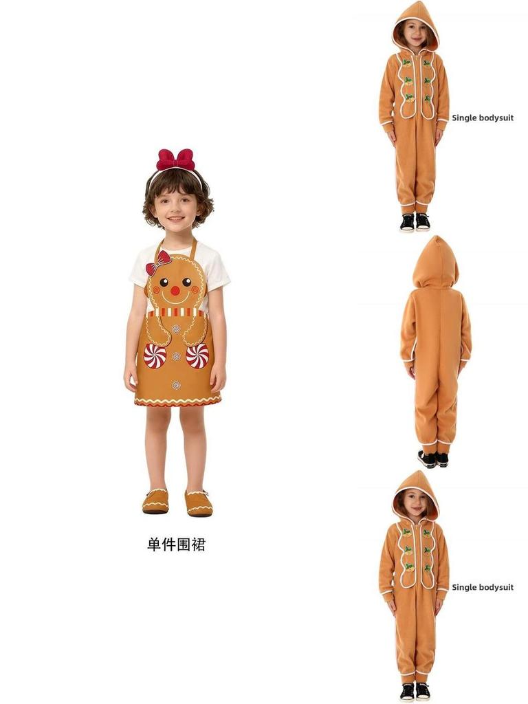 Christmas Gingerbread Cosplay Pajamas And Apron For Kids With Zipper Closure For Holiday Sleepwear