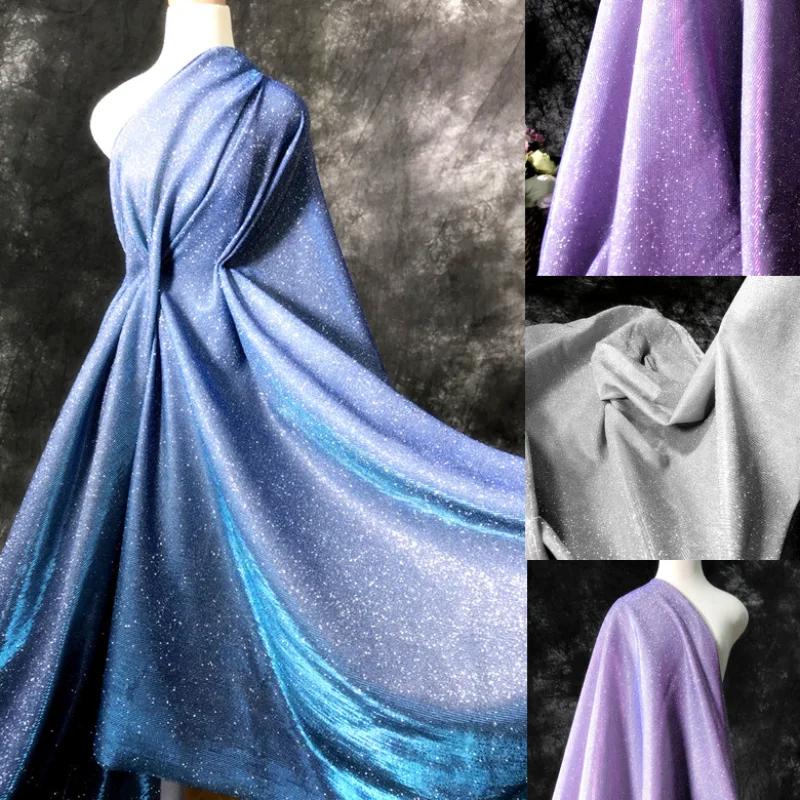 Buntes Blaues Gradient Glitzer Gewebe Elastisches Strickware Nach dem Meter für Kleidung Performance Kleid Diy Nähen Designer Stoff Gold