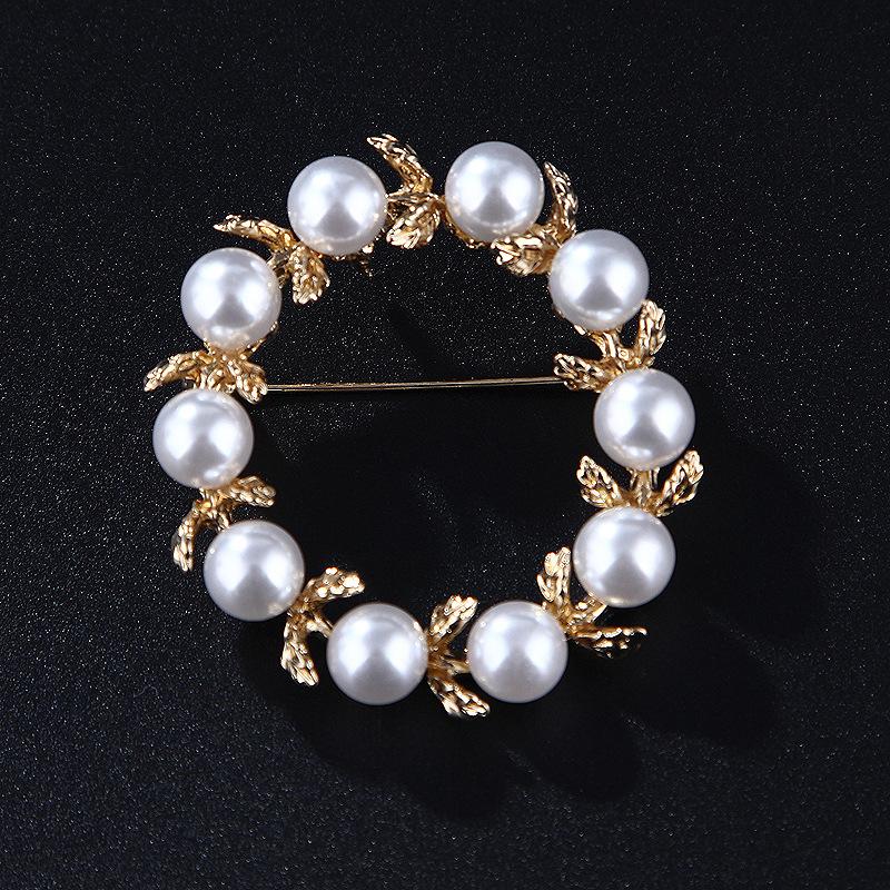 Accessories Simple Atmosphere Pearl Round Ring Tree Leaves Brooch Pins Anti-travelling Silk Scarf Clasp Women's Clothing Accessories