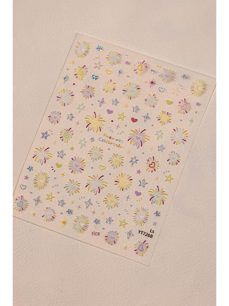 New Year Firework & Gradient Nail Art Stickers - Stars, Hearts & Light Waves