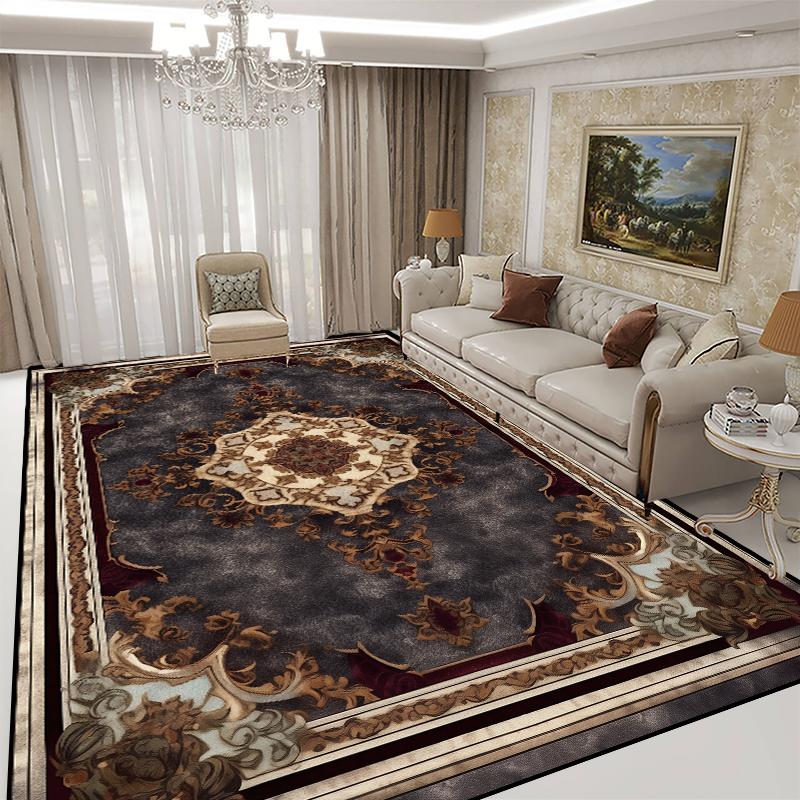 Persian Style Red Carpet for Living Room Washable Luxury American Hairless Table Area Rug for Bedroom Home Anti-slip Floor Mat