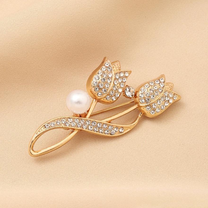 

Fashion Metal Tulip Flower Brooch Pins Shiny Crystal Women s Alloy Brooch Pins Men Girls Party Badge Gifts золотой
