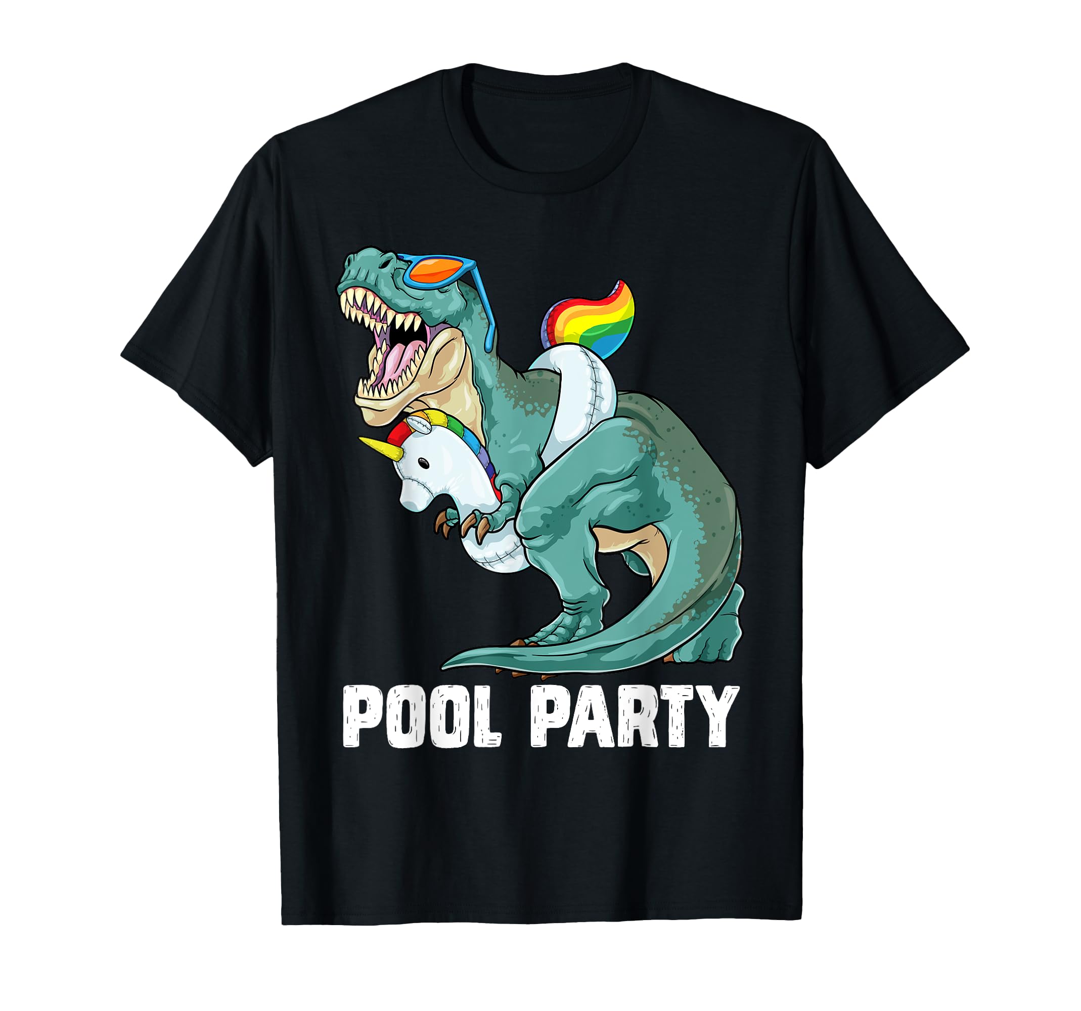 

Pool Party T Rex Dinosaur Unicorn Float Summer Rainbow T-Shirt